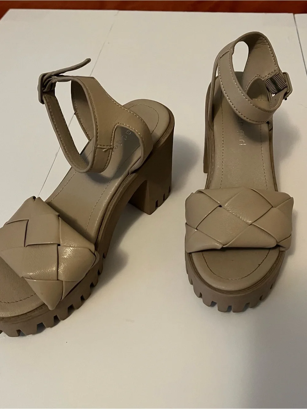 Chunky Woven Platform Sandals in Beige - Madden Girl